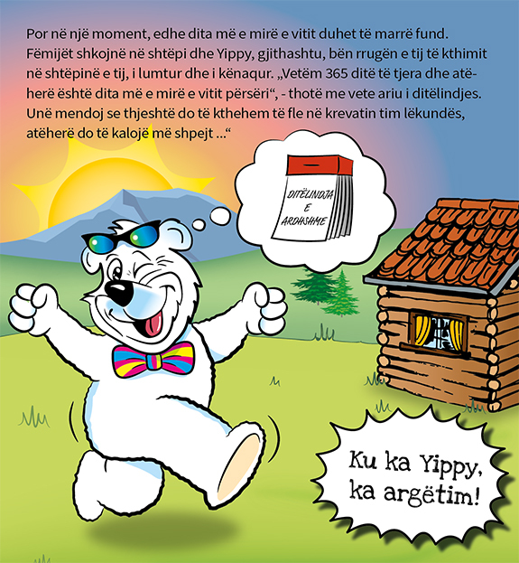 Die Sonne geht unter, der Geburtstag ist vorbei und Yippy Bär geht nach Hause und freut sich auf ihren nächsten Geburtstag 