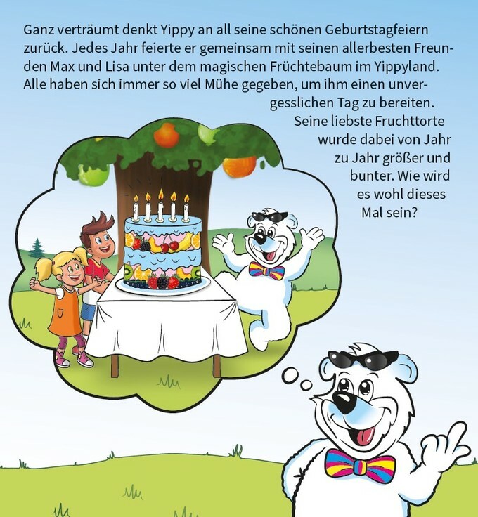 Yippy Bär denkt an frühere Geburtstagsfeiern, Torten wurden von Jahr zu Jahr größer und bunter, wie wird es dieses Jahr?