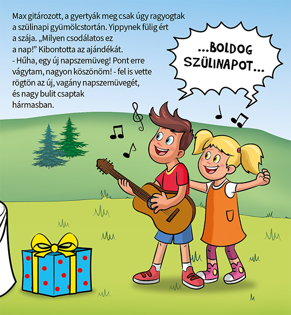 Kinder Max und Lisa haben Gitarre und singen Alles Gute zum Geburtstag