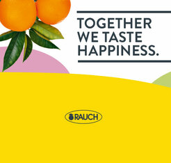 Rauch zwei Orangen und Text Gemeinsam schmecken wir das Glück